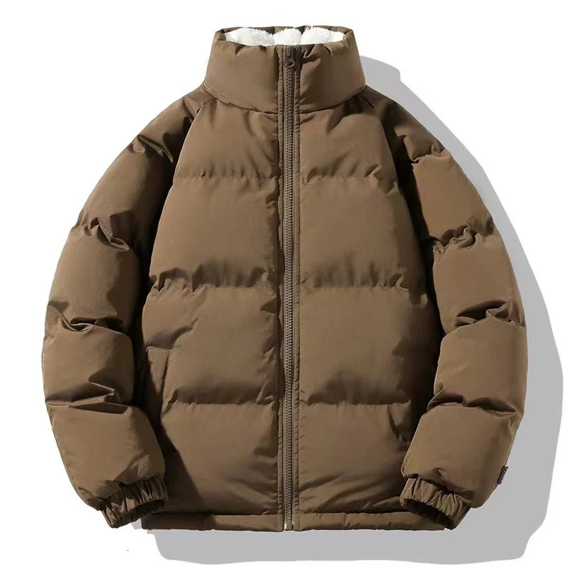 Winter Mens Lamb Wool Fashion Cotton Coat Stand up Collar Plush Thickened Warm Bread Coat Casual Loose Couple Cotton Coat 251020