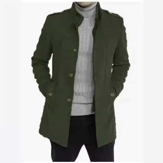 Men Autumn Winter Tweed Coat Solid Color Long Sleeve Zippers Pockets Button Casual Warm Fashion Comfortable Regular Standard FitT251025