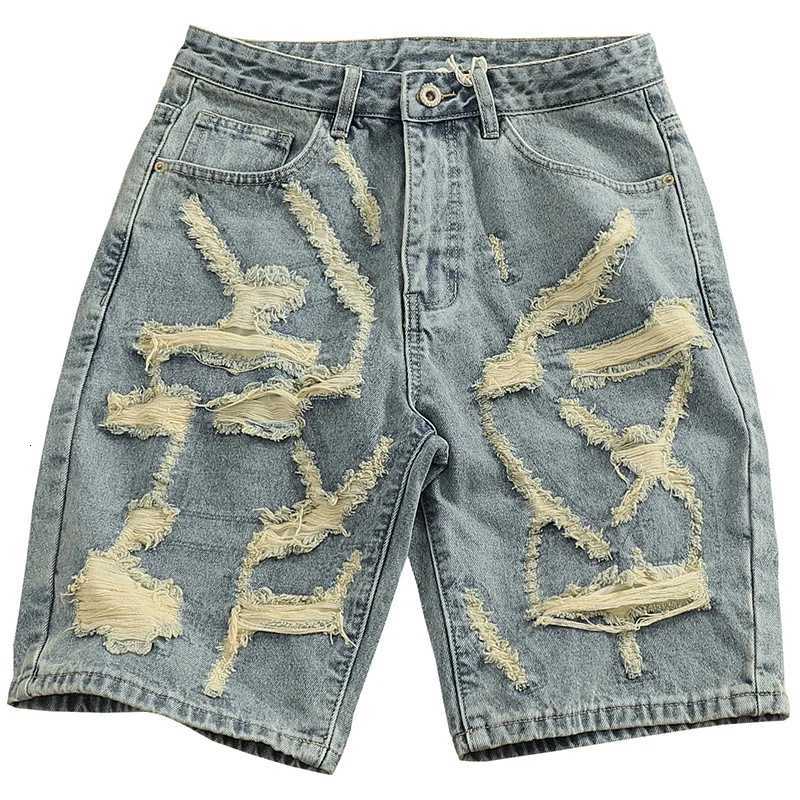 Punched and Handsome Trendy Denim Shorts for Men in Summer Versatile Vintage Washed and Five Part PantsXJ251025
