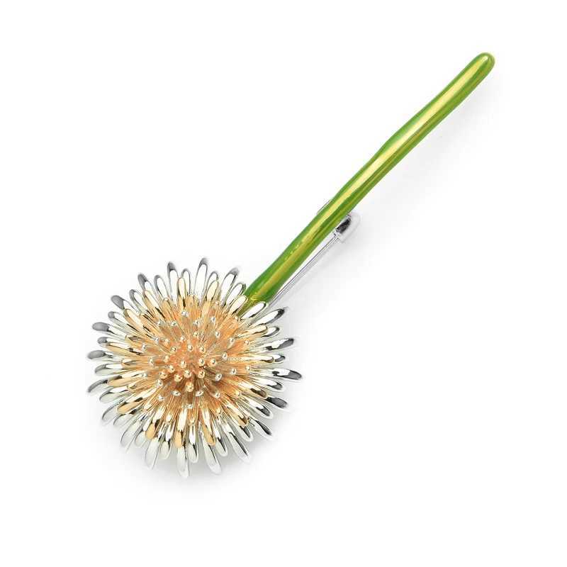 WuliBaby New Green Dandelion Flower Enamel Brooches Women Mens Weddings Plants Brooch Pins Gifts J251115
