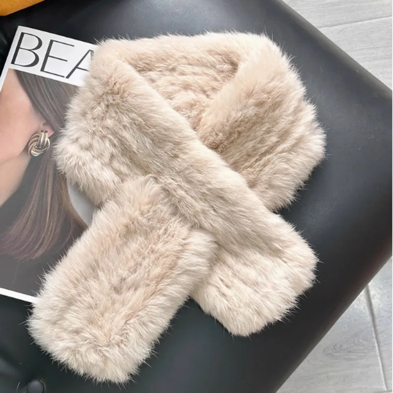Rex Rabbit Fur Scarf Warm Thickened DoubleSided Fur Scarf Outdoor Knitted Neck Warmer For Women Real Fur Scarf Neckerchief 251020