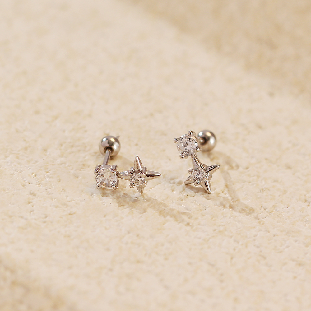 Luxury earrings Simple and Micro inlaid Zircon Asymmetric Octagonal Star Earrings S925 Pure Silver Star Earrings, High Fashion earrings free shipping