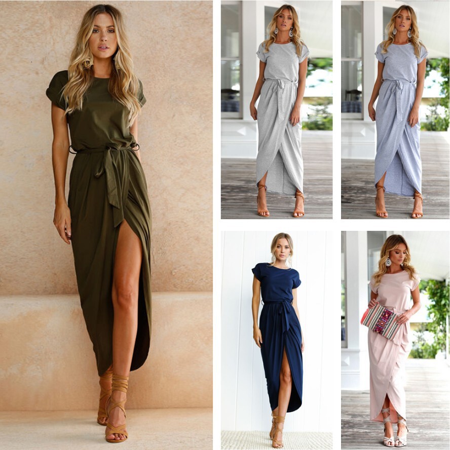 New Women's Solid Color Reversible Flat Short Sleeve Round Neck Irregular Dress