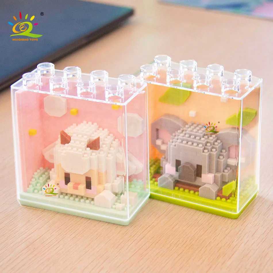 HUIQIBAO Cute animal Micro Panda Model Building Block Kids Mini Pets With Display box City Cartoon Animal Diamond Bricks Toys C251023