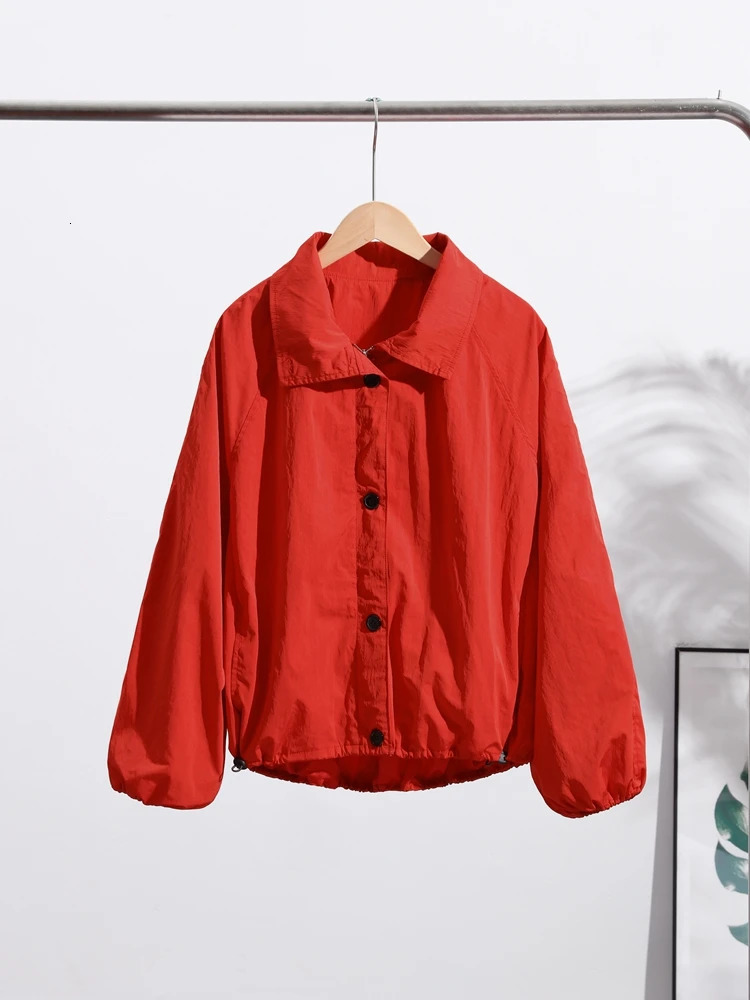 Casual Red Short Jacket Women Loose Turndown Collar Singlebreasted Long Sleeve Coats Female 2025 Autumn Fashion Lady Outwears 251015