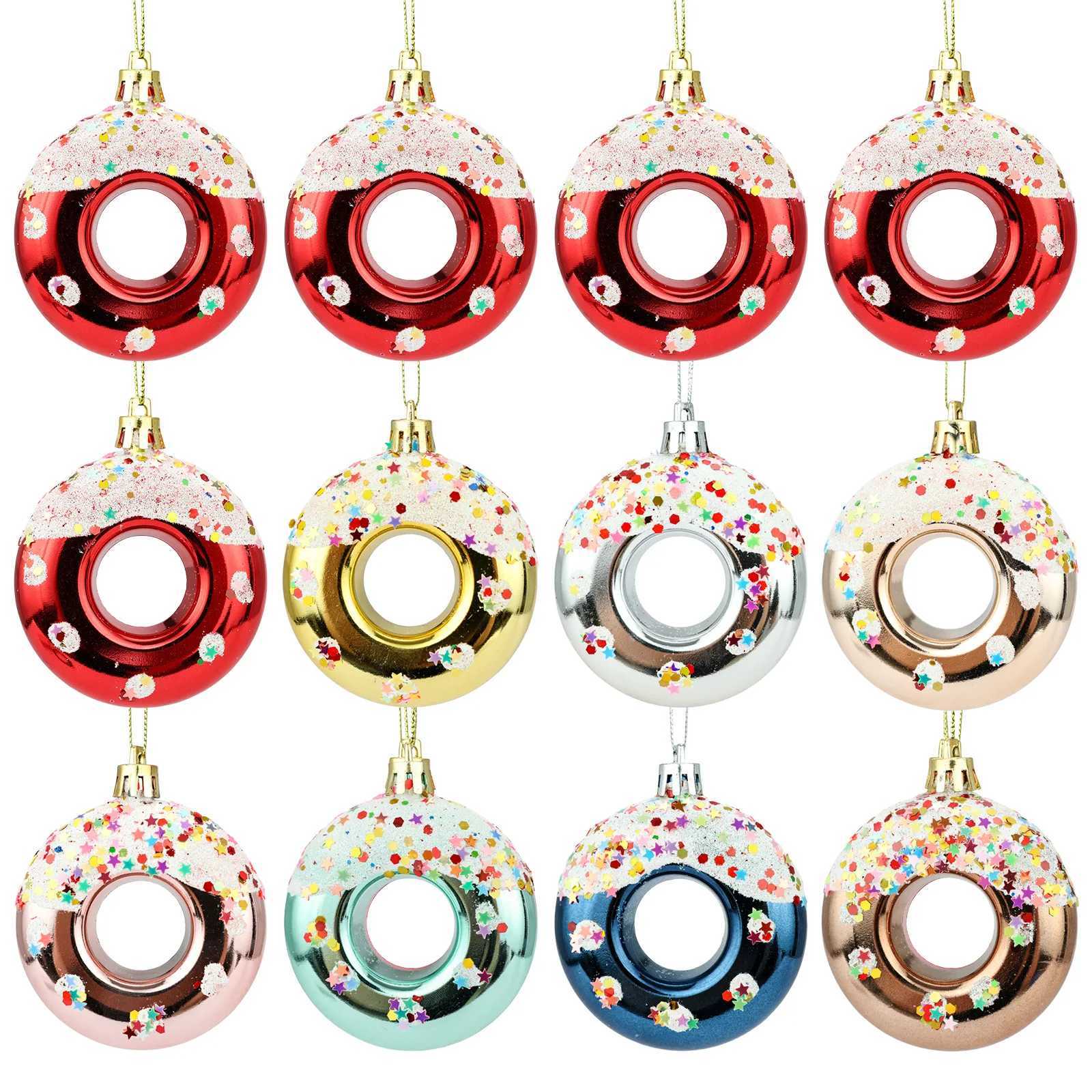4pcsSet Cute Color Doughnut Christmas Tree Hang Pendant Plastic Christmas Shiny Ball Festival Ornament For Home Bar Party Decor C251024