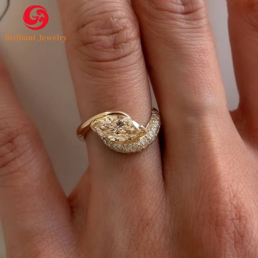 Luxury Custom Moissanite Ring 1CT 3CT 5CT VVS Marquise Cut Moissanite Engagement Rings Real 14K 18K Gold Proposed Ring