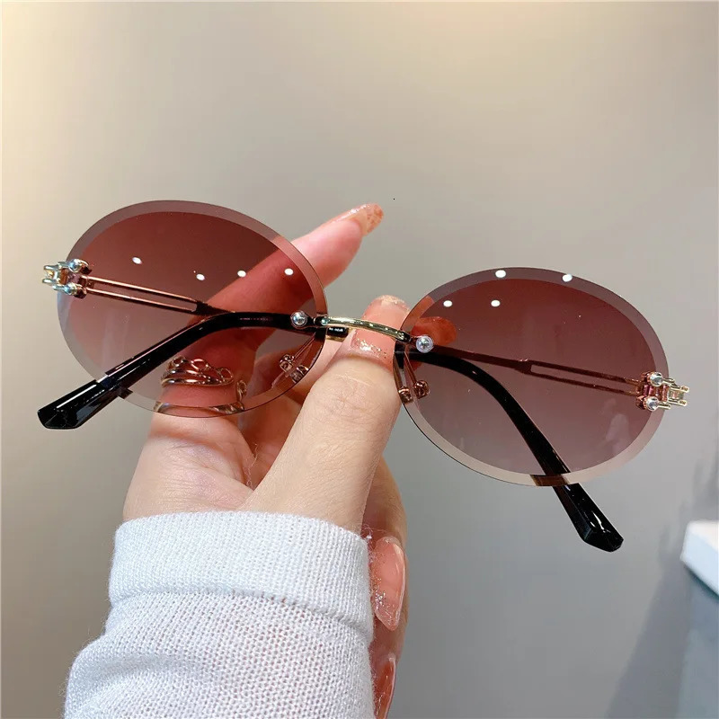 Women Shades Oval Sun Glasses for Woman Man Summer Traveling UV400 Rimless Sunglasses Round Fashion Gafas De Sol 251023