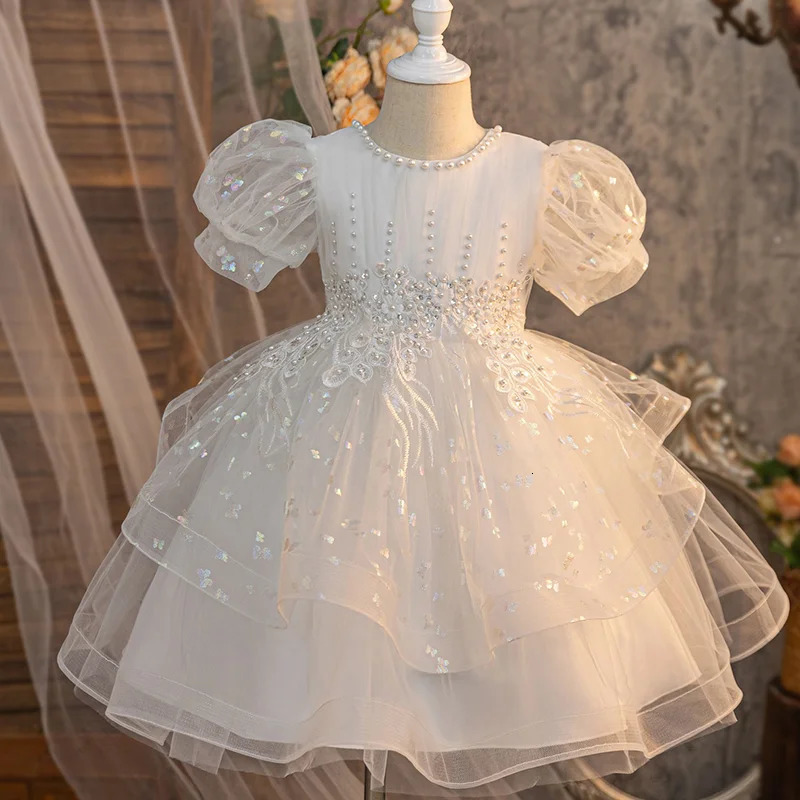 Summer Girls Bow Bead Embroidered Fluffy Skirt Baby Girls Birthday Mesh Dress 251023