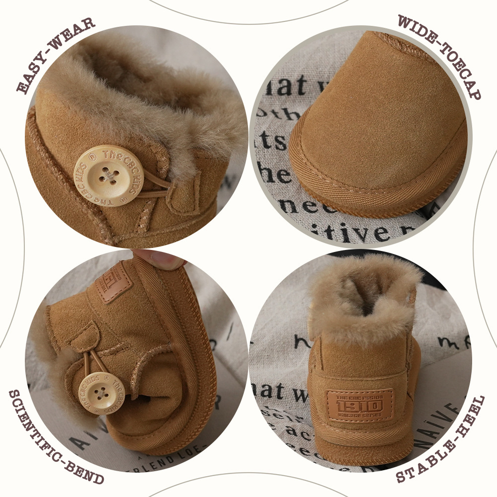 Style button retro children's snow boots unisex winter thick functional boots