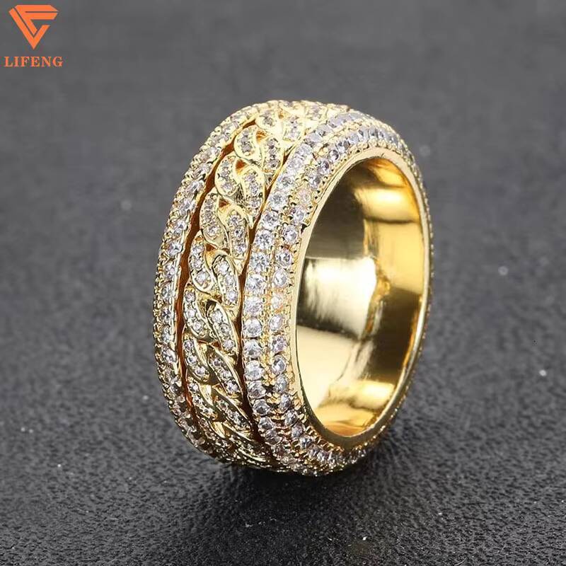 Hip Hop Iced 925 Silver Dazzling Sparkly Eternity Band Ring for Men 3 Rows VVS Moissanite GRA Rapper Pass Diamond Tester Ring