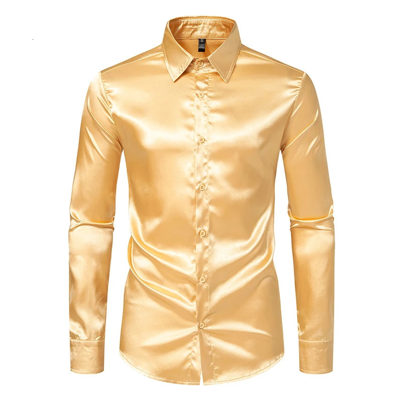 Mens Black Satin Dress Shirts Fashion Silk Smooth Tuxedo Shirt Solid Wedding Party Prom Casual Shirt Business Office 251023