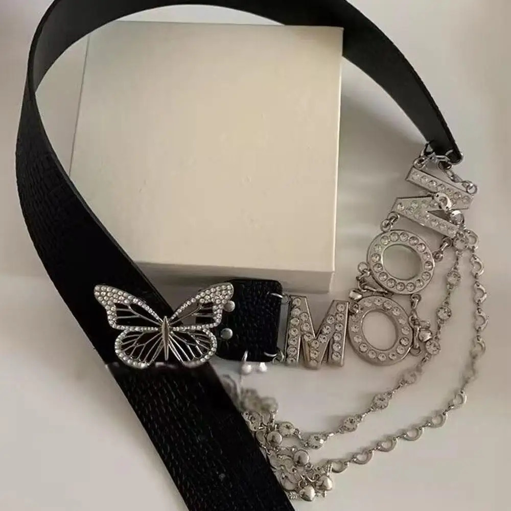 Y2k PU Waist Chain tie Letter Rhinestone Butterfly Belt Clothing Accessories Fashion Sexy Belts Trendy Waist Strap 251024