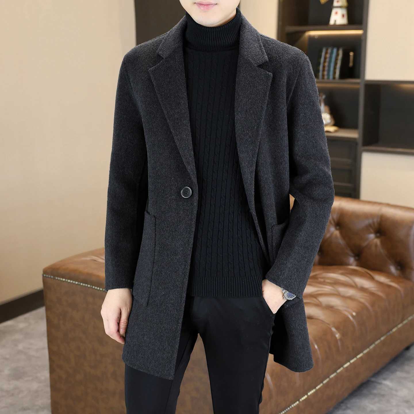 High Quality Mens Business Casual Woolen Coats 2025 Autumn Winter 70 Wool Windbreaker Jackets Outwear Warm Overcoat ClothingT251025
