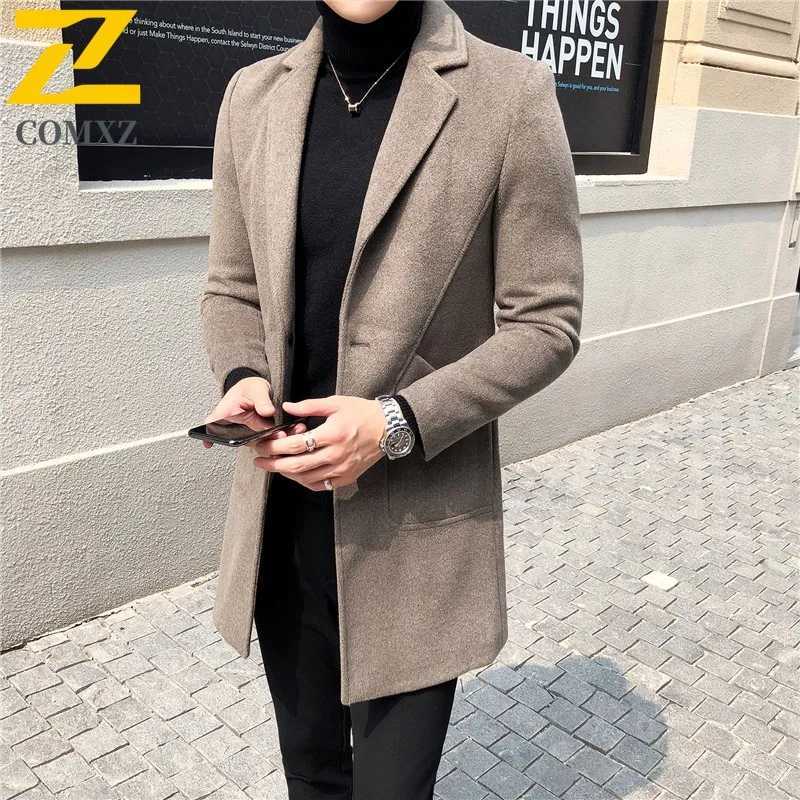 COMXZ Winter New Wool Overcoat Men Longline Korean Style Slim Fit Trendy Cashmere Trench Coat Men Wool Blend Casual Coat 2025T251025