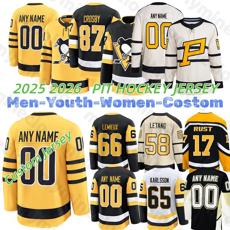 pittsburgh Penguinss Hockey Jerseys 87 Sidney Crosby C 67 Rickard Rakell Evgeni Malkin Karlsson Penguinss jersey Bryan Rust Letang Mantha Jarry mens Hockey Jersey