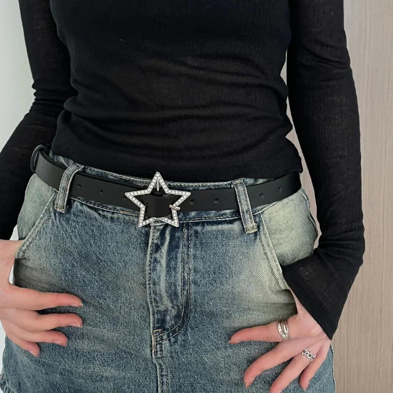 Y2K Belts for Women Spice Girls Pink Black White Belt Denim Star PU Leather Rhinestones Belt Ins Sweet Cool Corset Jeans Belts 251024