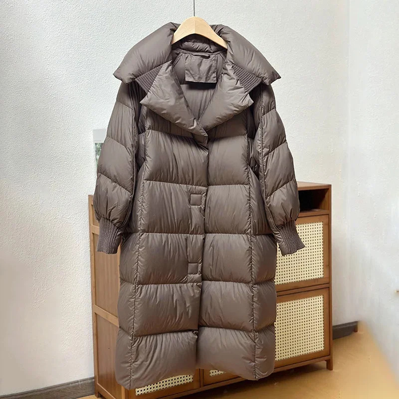 Schinteon Women White Duck Down Long Jacket Autumn Winter Warm Casual Over Size Loose Outwear Soft Comfortable Fashion Coat 251020