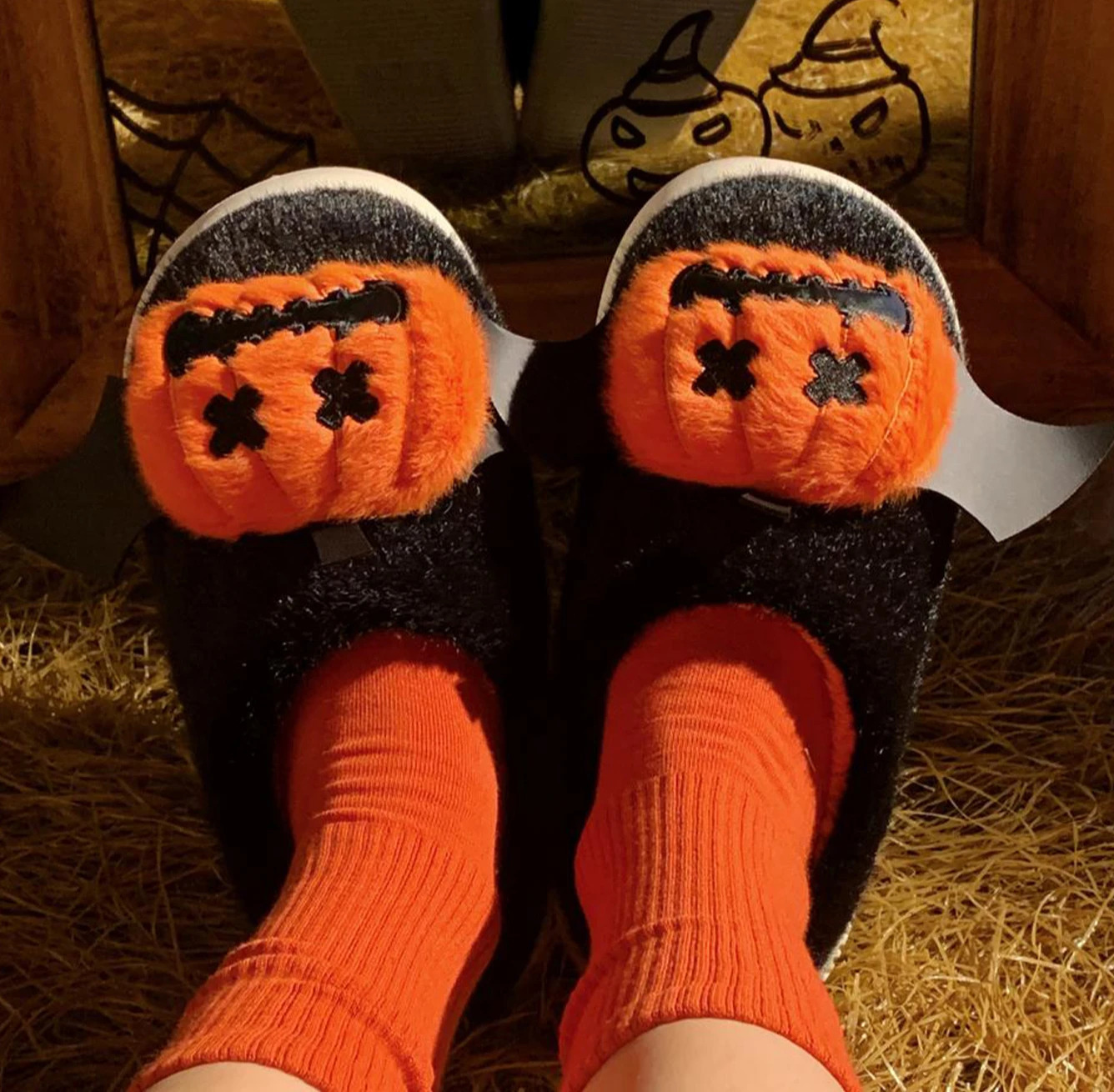 Halloween Ghost Pumpkin Bat Women Winter Slippers Casual Soft Heel Platform Fur Warm Indoor Comfortable Man Home Slippers251020