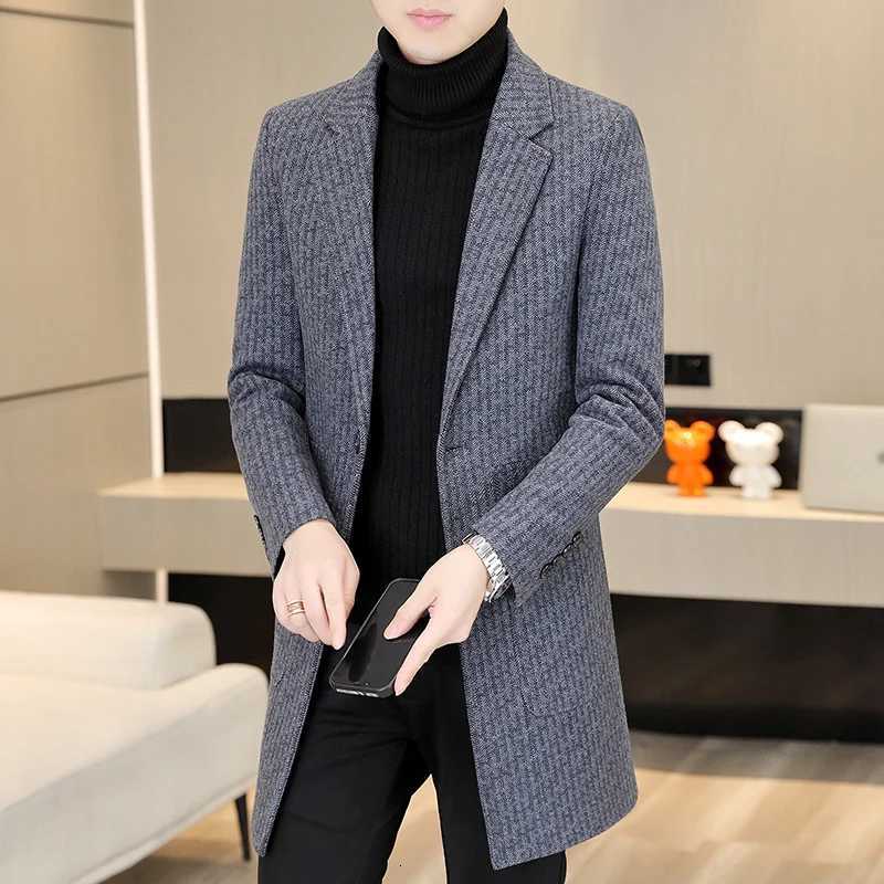 Highquality mens fashionable stylish and versatile midlength herringbone cotton coat for autumn and winterT251025