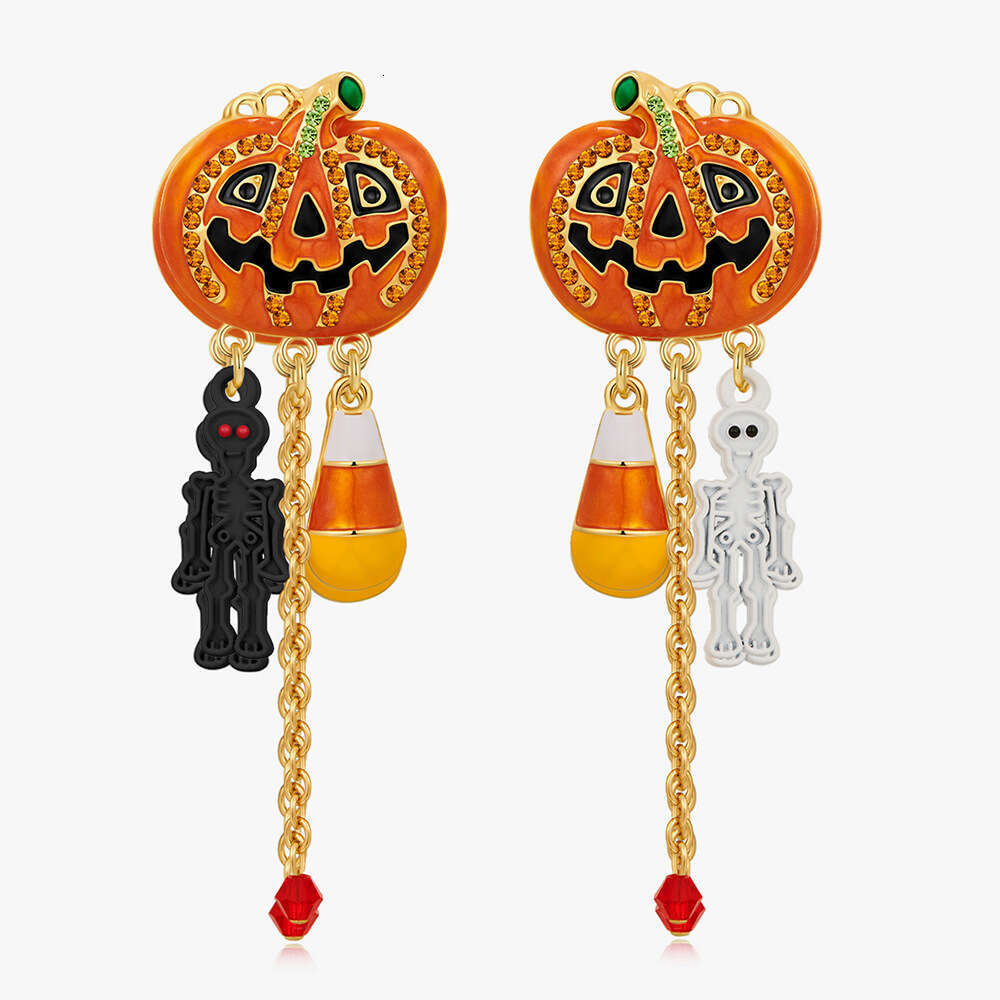 Fashionable Quirky Halloween Pumpkin Pendant Tassel Creative Personality Long Rhinestone Earrings
