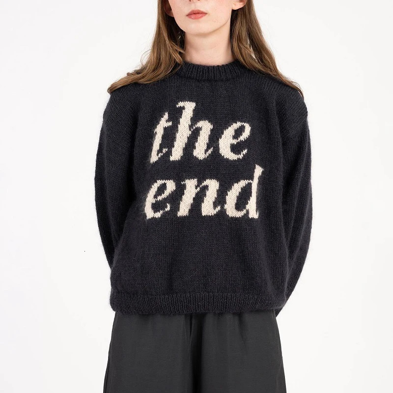 Hip Hop Men Street Harajuku Letter Print Sweater Knitted Sweater Retro Painting Knitted Graphic Vintage Pullover Casual Sweater 251023