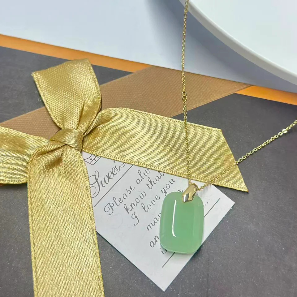 Chinese imitation Hetian jade copper coin nothing pendant retro temperament simple and versatile highend steel necklace 251023