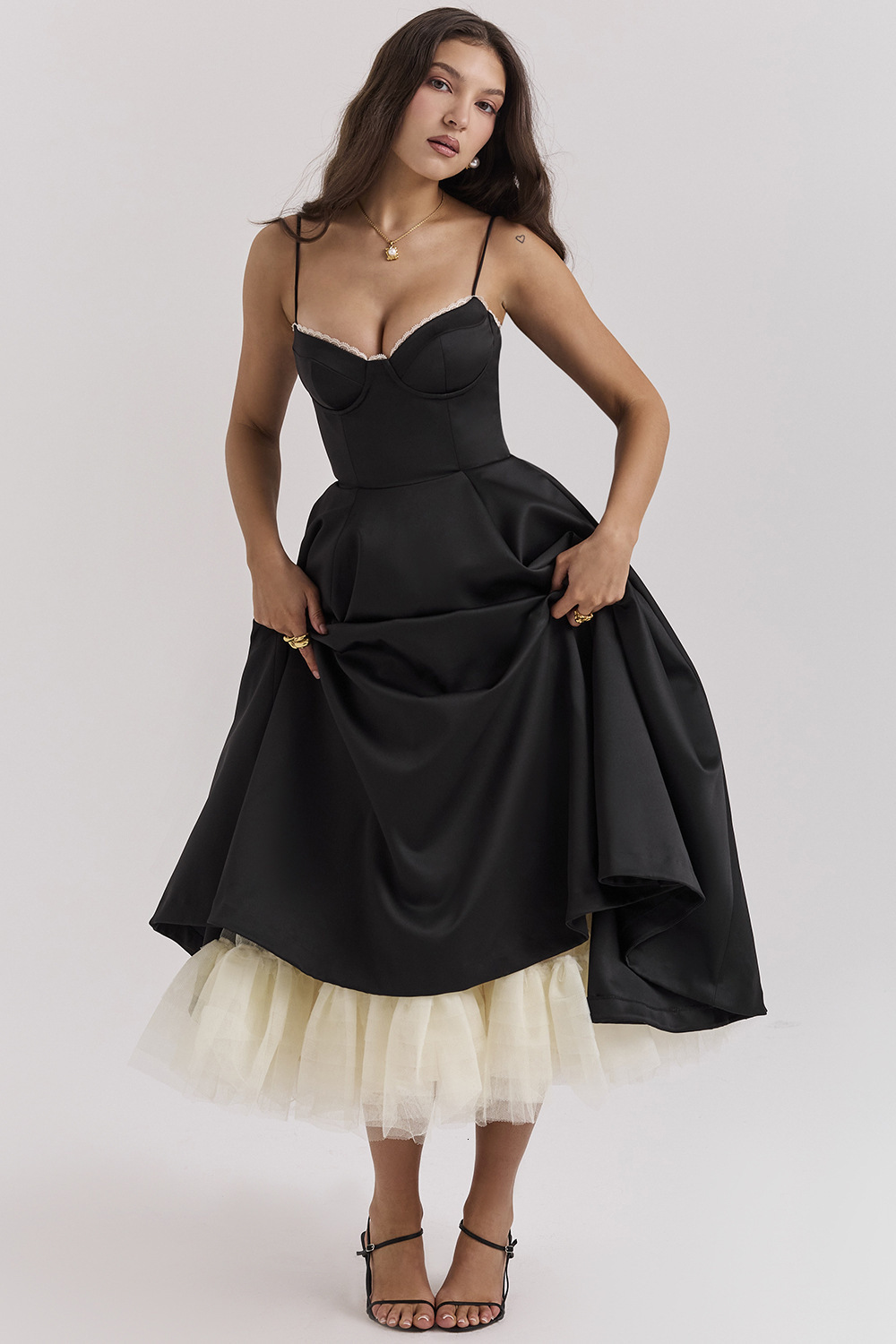 New women's designer lace up waist princess puff dress, new floral dress, summer women's high-end feeling