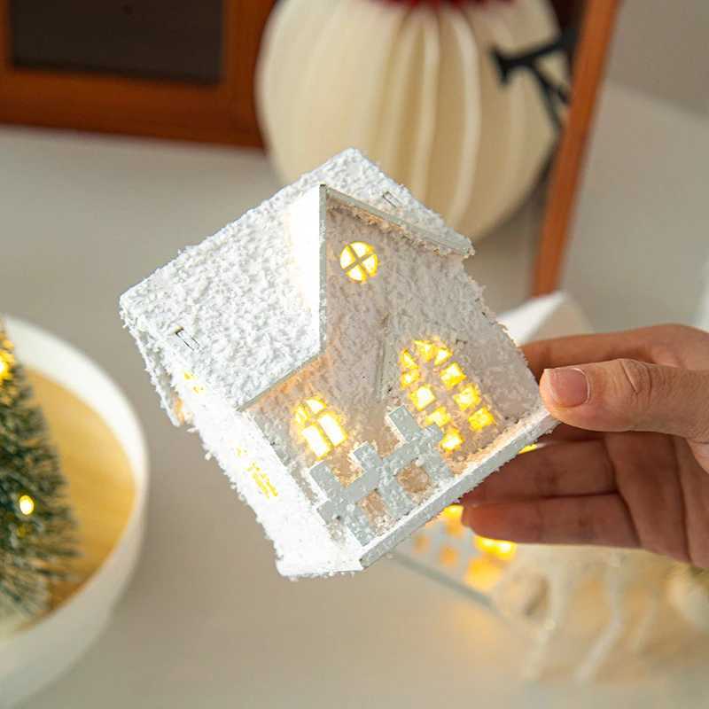 Christmas Decorations Cute Elk Snow House Christmas Tree Ornaments Glowing Xmas New Year Atmosphere Props Navidad Gifts C251024