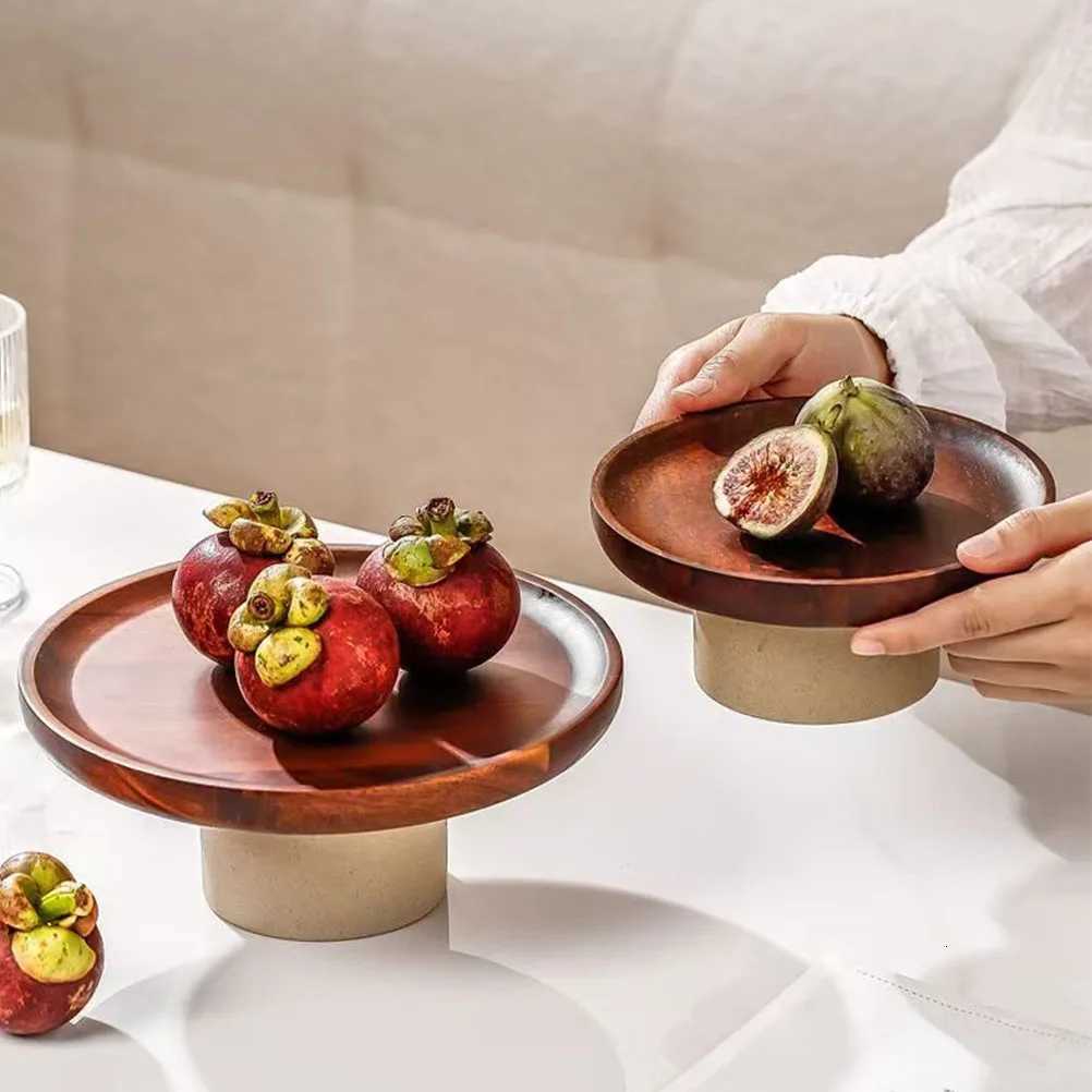 Japanese Cake Fruit Tray Wood Egg Tray Dessert Storages Shelf Ceramic Tall Footed Snack Decorative Tray Kitchen Accessories Y251025