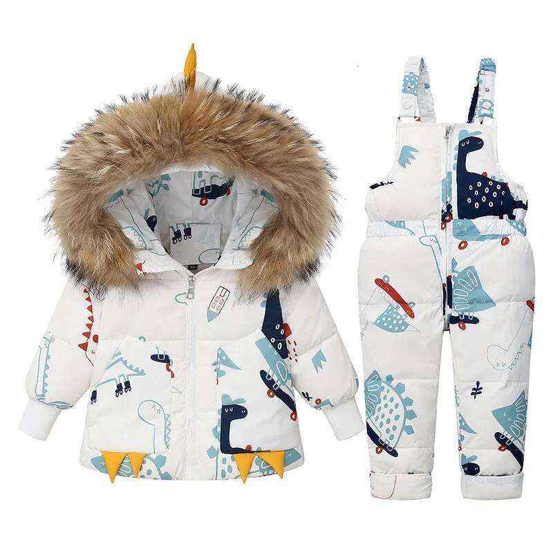 Children Winter Warm Down Jacket Parka Boy Baby Overalls Toddler Clothes Kids Dinosaur Clothing Set Hooded Coat Snowsuit