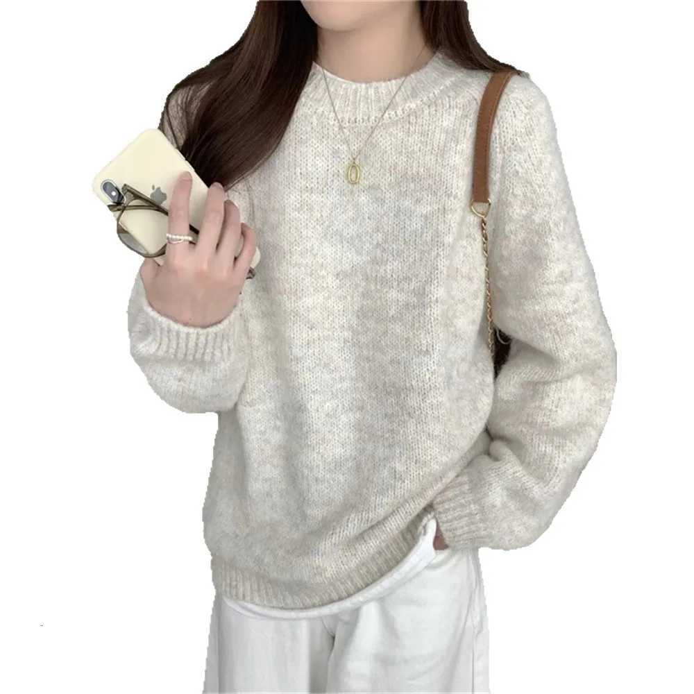Women Sweater O Neck Jumpers Long Sleeve Knitted Solid Pullovers Lazy Wind Slight Strech Casual Basics Loose Fit Autumn 2025T251025