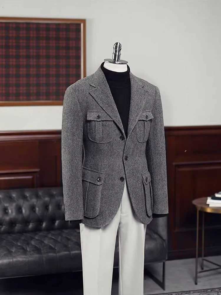 Business Men Multi Pockets Single Breasted Slim Fit Woolen Blends Jacket Office Work Autumn Outerwear Suit Coat Plus Size 5XLT251025