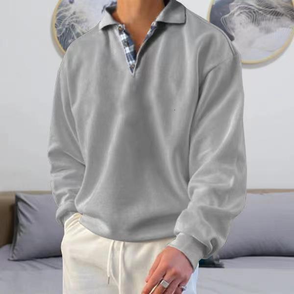 2025 Autumn Long Sleeve V-neck Turn-down Collar Loose Sweatshirt Men's Fashion