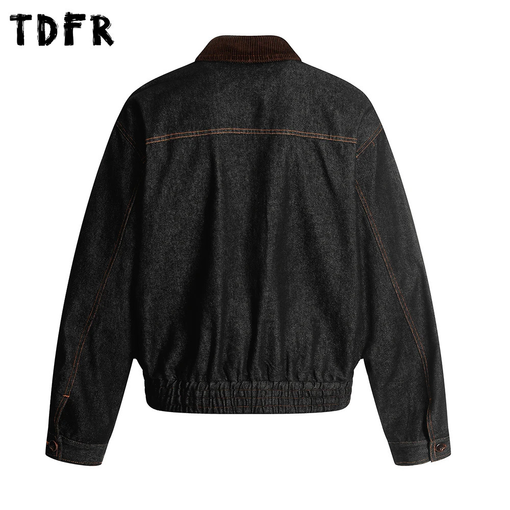 Big Pocket Denim Cargo Jacket Mens Autumn Retro Casual Spliced Lapel Loose Long Sleeve Outerwear Man 251017