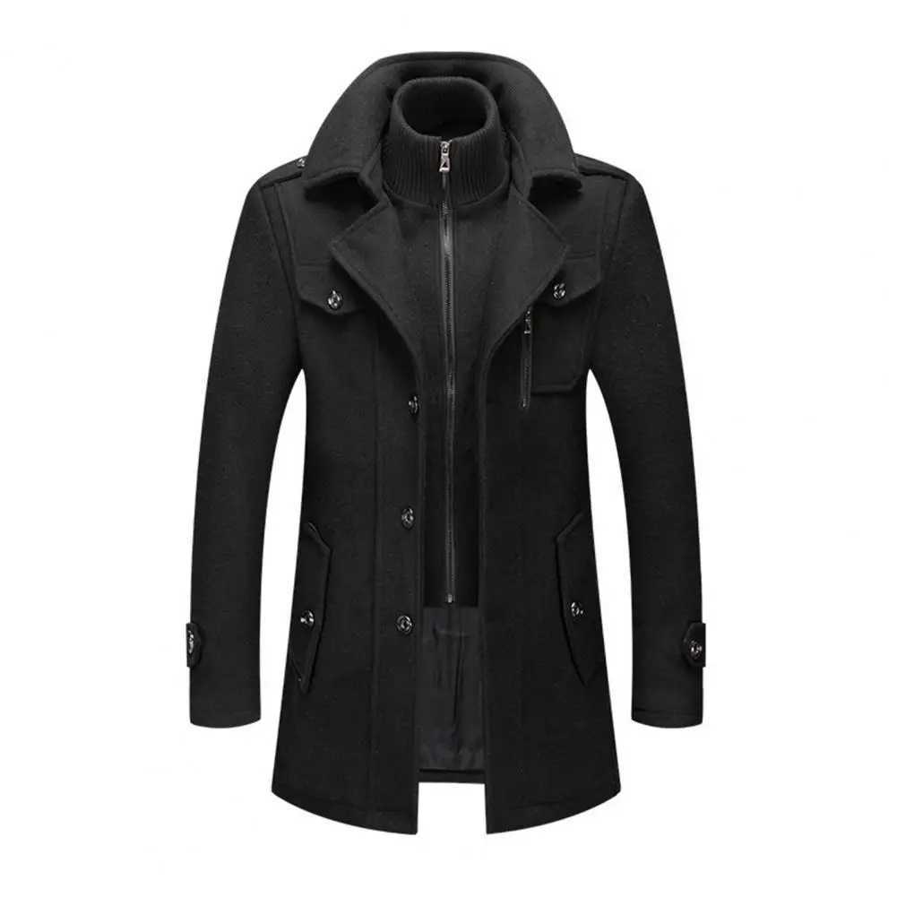 Autumn and Winter Men Woolen Coat Double Stand Collar Long Sleeve SingleBreasted Jacket with Pockets Midlength Outwear 2024T251025