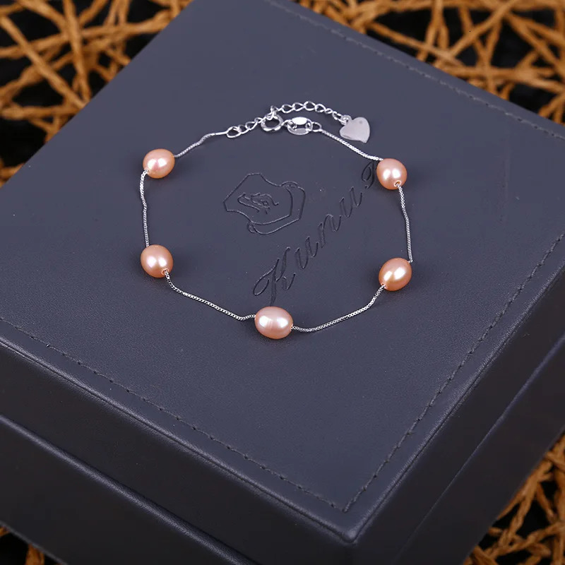 Real S925 Sterling Silver Bracelet Natural Freshwater Pearl Chain Link Bracelets For Women Jewelry Fashion Wedding Gift 251016