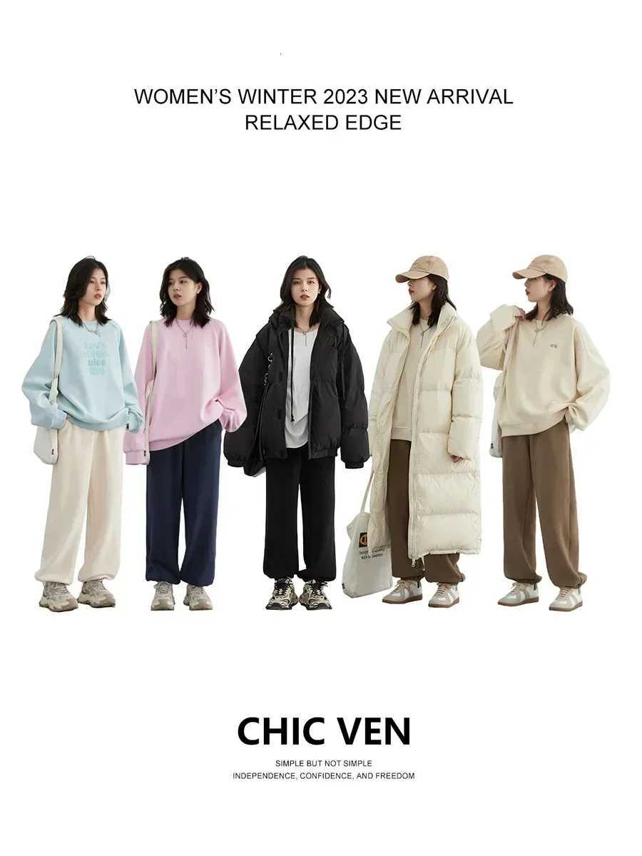 CHIC VEN Womens Pant Loose Casual New High Waist Fleece Pant Thick Plush Warm Female Sports Trousers Autumn Winter 2023T251025