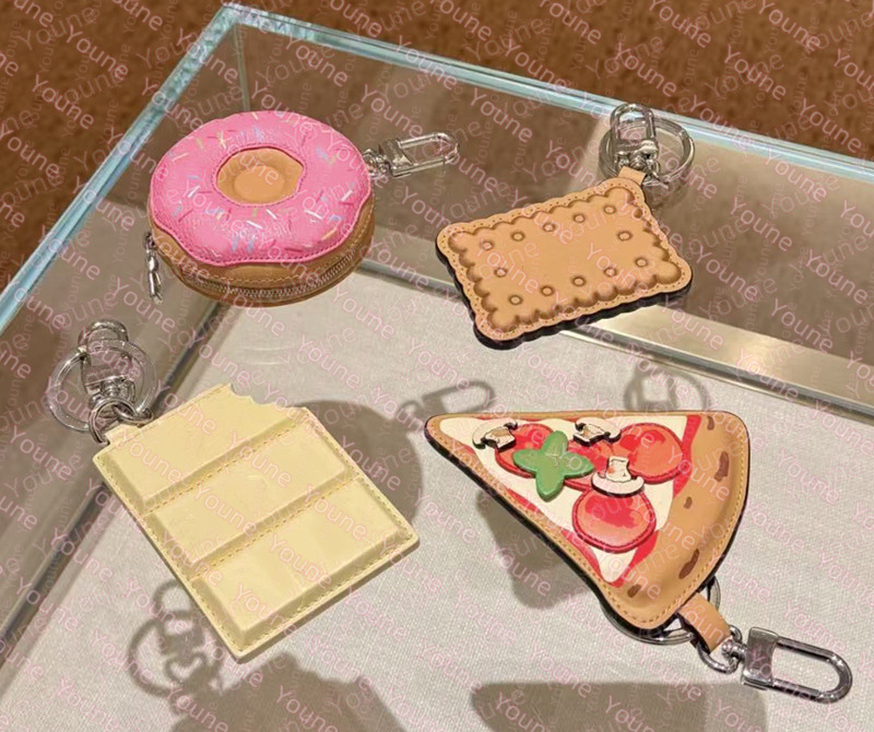 Luxury Bag Charm Leather 9 Color Mini Donut bag Keychains Wallet headset Keyring Designer Cute Hamburge Biscuit Pizza Coin Purse Key Holder