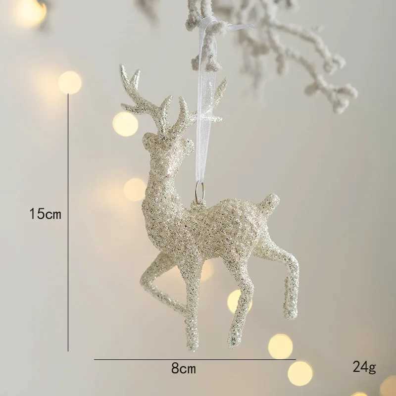 Christmas Tree Hanging Pendants Glitter Small Xmas Deer Oranments Xmas Elk Merry Christmas Decor Happy New Year 2025 White Deer C251024