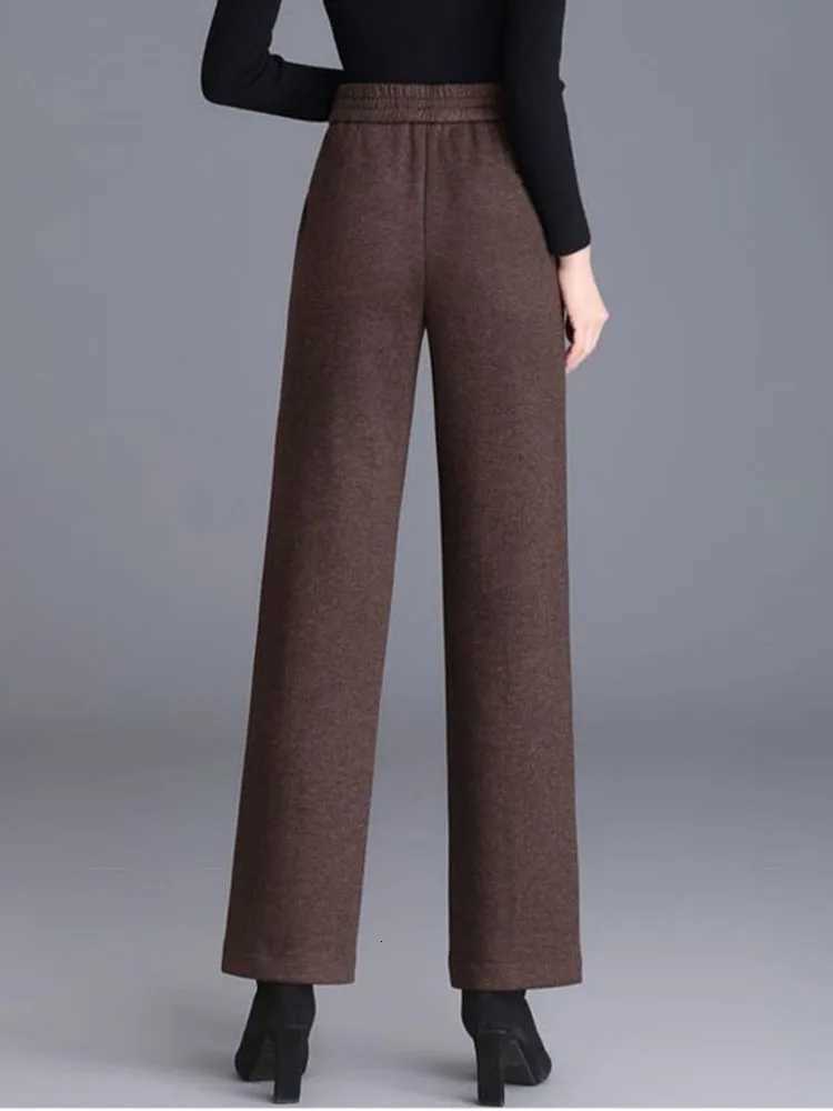 Winter Warm Woolen Wide Leg Pants Korean Fashion High Waist Thick Wool Blend Straight Pantalones Casual Classic Solid Calca NewT251025