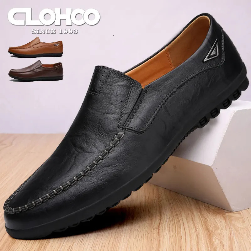 CLOHOO Mens Handmade Casual Loafers AntiSlip Comfortable SlipOn Driving Comfortable Leather Shoes 251023