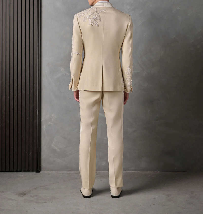 Luxurious Bespoke Wedding Suits for Man 2 Pieces Blazer Pants Lapel Sequins Rhinstone Brilliant Formal Evening Party Customized