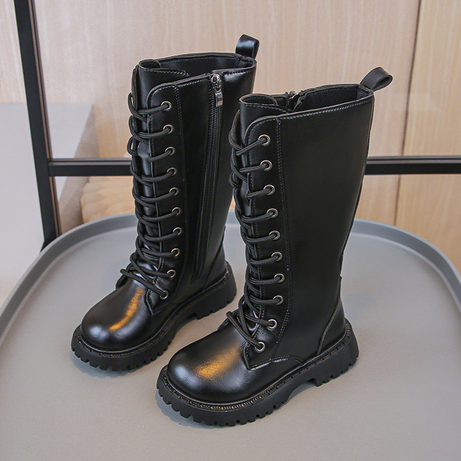 Girls Long Boots High Boots for Girl Kids Pu Leather Boots Fashion Design Waterproof Happysteps Children Long Boots Sizes 27 - 37 US10C-US5Y H1175