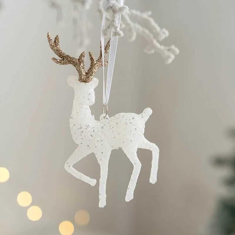 Christmas Tree Hanging Pendants Glitter Small Xmas Deer Oranments Xmas Elk Merry Christmas Decor Happy New Year 2025 White Deer C251024