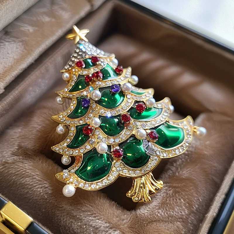 Women Men Luxury Crystal Christmas Tree Pearl Brooch Jewelry Classic Vintage Unisex Party Banquet Pin New Yearl GiftY251025