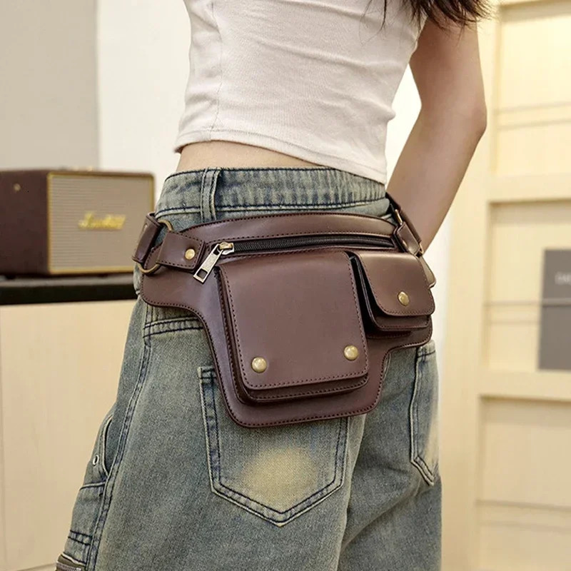 Outdoor Cycling Bag Casual Pu Leather Fanny Pack Sports Waist Bag Shoulder Bag MultiFunction Storage Bag Retro Mobile Phone Bag 251023