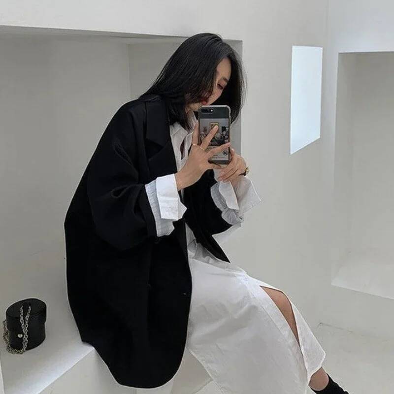 Blazers Women Minimalist Solid Outwear Loose Elegant Retro Official Fashion High Street Feminine All-match Spring Comfortable dongdumaoyi
