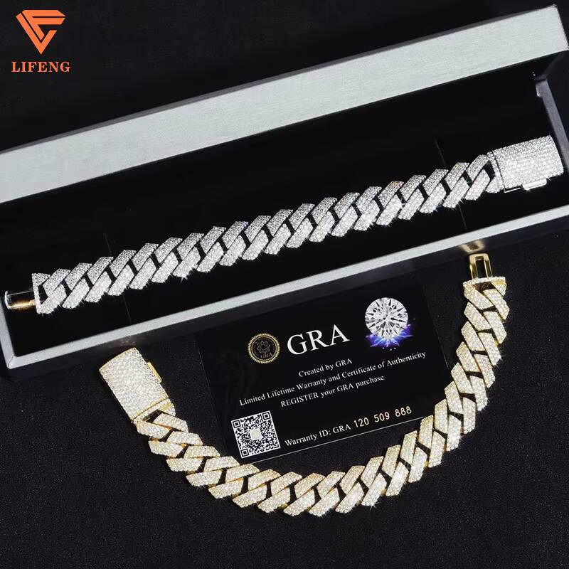 White Gold Plated 925 Sterling Silver VVS Moissanite Diamond Cuban Link Chain Bracelet Iced Out Mossanite Jewelry for Men