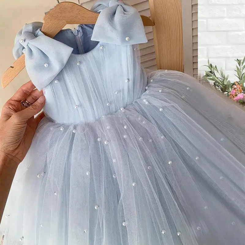 Gorgeous Formal Kids Dress Girls Sleeveless Pearl Cake Tutu Dress Children Birthday Party Clothes 251023
